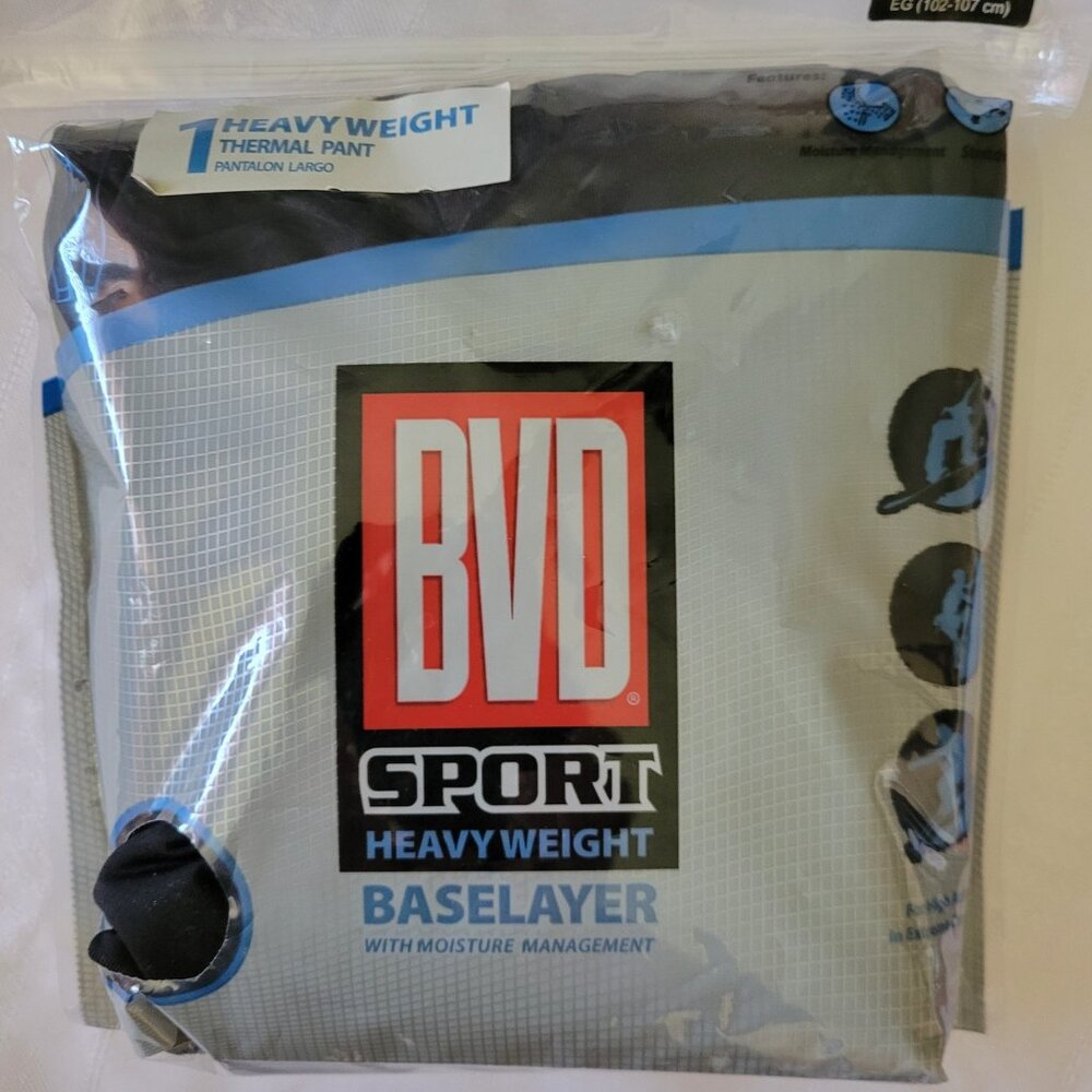 BVD Mens XL 40-42 Pant Black Base Layer NWT Quick Dry